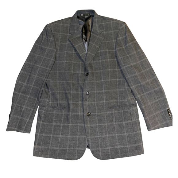 Emanuel Ungaro blazer sports coat jacket suit 42R gray plaid window pane - Picture 1 of 10